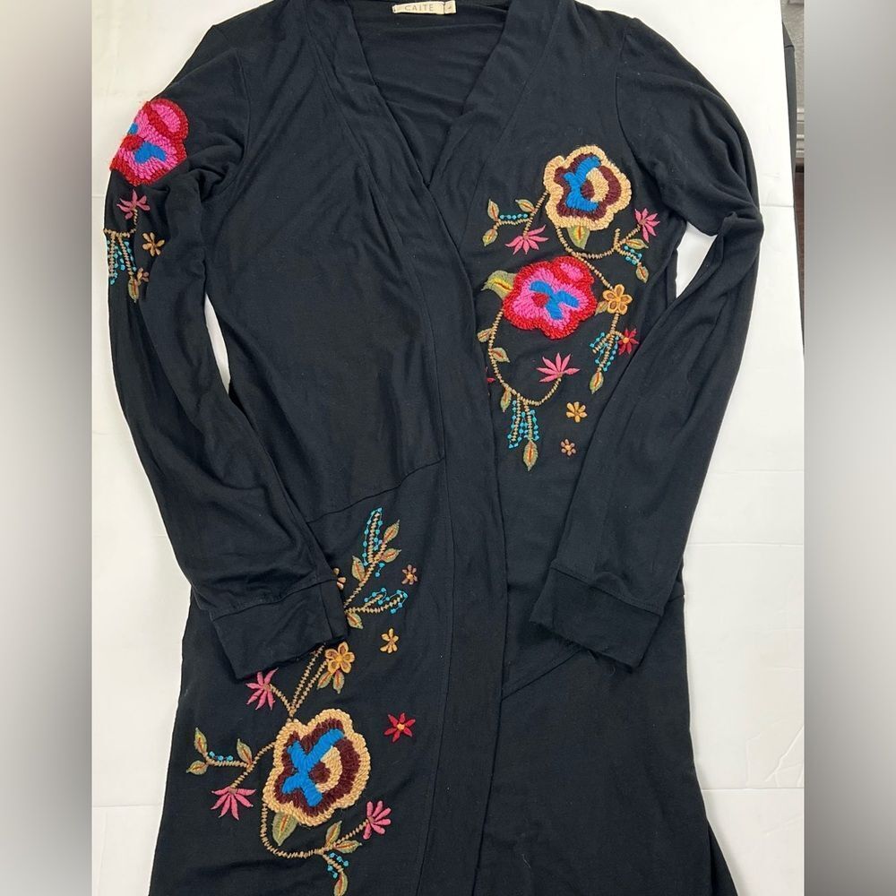 Caite Black Floral Embroidered Long Cardigan/Duster - Picture 4 of 10